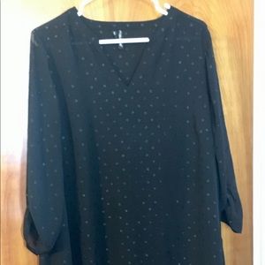 Gorgeous sheer black long blouse with square print